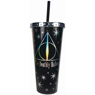 Imagem de Spoontiques - Copo Harry Potter – Copo de alumínio para Relíquias da Morte com canudo – Preto – 590 ml