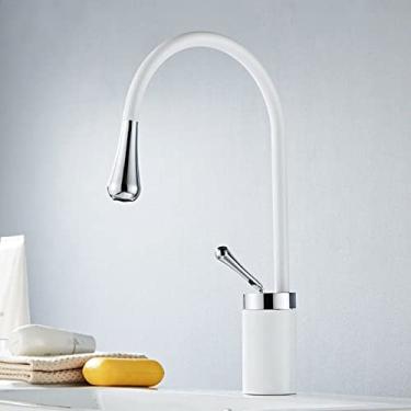 Imagem de Torneira de bacia de alavanca única 360 rotação bico misturador de bronze torneira para cozinha ou banheiro bacia de água pia misturador, branco cromado, curto, China