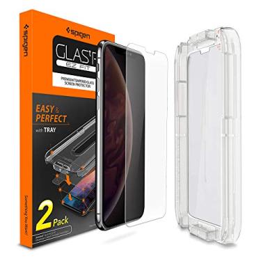 Imagem de Spigen Protetor de tela de vidro temperado [GlasTR EZ FIT] projetado para iPhone XS/iPhone X – Proteção do sensor/pacote com 2