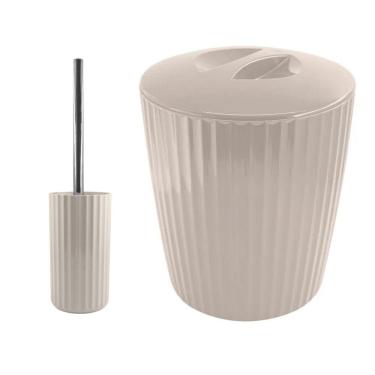 Imagem de Kit Banheiro Groove Suporte Com Escova Sanitária Cromado + Lixeira 5L - Ou