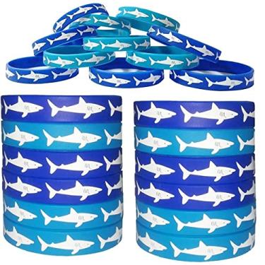 Imagem de Pulseiras de borracha tubarão - Pulseiras para festas temáticas de tubarão, vestuário infantil, lembrancinhas de aniversário - Pacote com 24