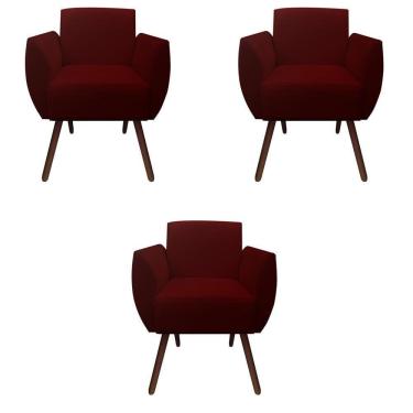 Imagem de Kit 03 Poltronas Decorativa Kelly Pés Palito Suede Marsala