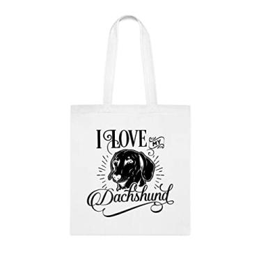 Imagem de Sacola de dachshund para cachorro preto, presente de cachorro dachshund, aniversário bolsa de ombro de dachshund, bolsa reutilizável, Branco