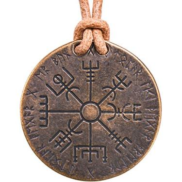 Imagem de Shire Post Mint Colar de bússola nórdica Vegvisir em cordão de couro
