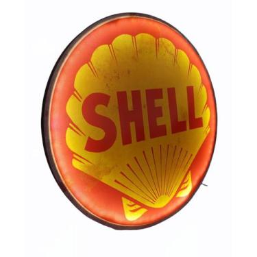 Imagem de Placa Led Retro Redonda Luminária Vintage Posto Shell - Arte Com Madei