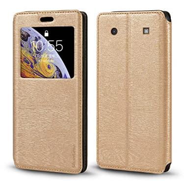 Imagem de Capa em negrito para BlackBerry 9900, capa de couro de grão de madeira com porta-cartões e janela, capa magnética para BlackBerry Dakota (7 cm) dourada