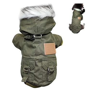 Imagem de Yajun Jaqueta quente de inverno para cães roupas com capuz para animais de estimação médio e pequeno casaco de algodão leve macio mais grosso, verde, G
