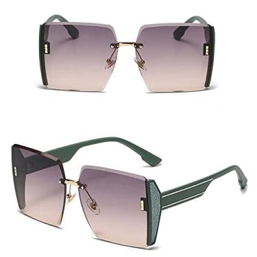 Imagem de Óculos de sol quadrado sem aro vintage feminino designer grande gradiente preto óculos de sol feminino uv400 superdimensionado tons femininos, verde, tamanho único