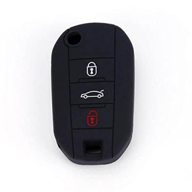 Imagem de YJADHU Capa de chave de carro flip suporte protetor de chave de carro, apto para Peugeot 508 301 2008 3008 408 4008 308 Citroen C4 CACTUS C5 C3 C4L, preto, 1 peça