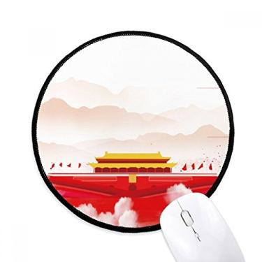 Imagem de Tapete de mouse vermelho Tiananmen Mountain Fog com bandeira vermelha para computador