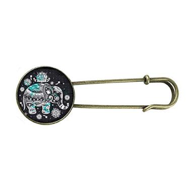 Imagem de Nation Elefante Flor Preto Azul Animal Retro Metal Broche Broche Clipe Joias