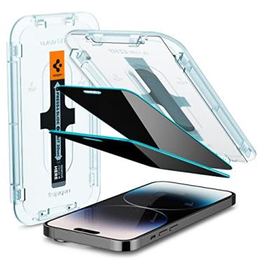 Imagem de Spigen Película de vidro temperado [GlasTR EZ FIT - Privacidade] projetada para iPhone 14 Pro [compatível com capas] - pacote com 2