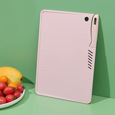 Imagem de Tábua de corte de plástico, tábua de corte utilitária de plástico com alças,tábua de cortar frutas portátil multifuncional segura com orifício para pendurar faca para cozinha(pink), Tábua de cort