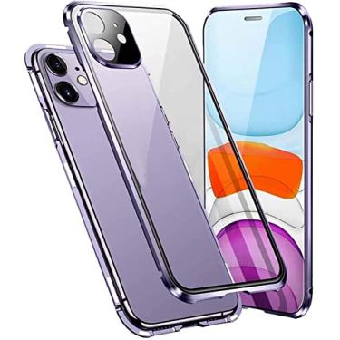 Imagem de IOTUP Capa para Apple iPhone 11 (2019) 6,1 polegadas, capa frontal e traseira de vidro temperado transparente magnético com protetor de lente de câmera (cor: roxo)