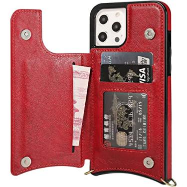 Imagem de IOTUP Capa para iPhone 13/13 Mini/13 Pro/13 Pro Max, capa protetora de carteira de couro PU premium à prova de choque com suporte de cartão bloqueio de RFID (cor: vermelho, tamanho: 13pro max 6,7 polegadas)