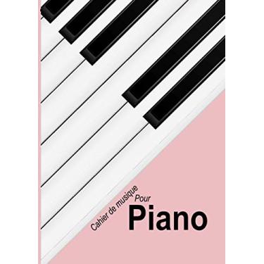 Imagem de Piano: Cahier de partitions vierge pour piano, couleur Rose clair - papier manuscrit - 12 portées par page - 120 pages - Grand format - A4 Couverture piano stylisé Rose clair.