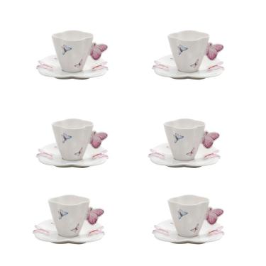 Imagem de Jogo 6 Xícaras De Café Porcelana com Pires Wolff Borboletas 100ml
