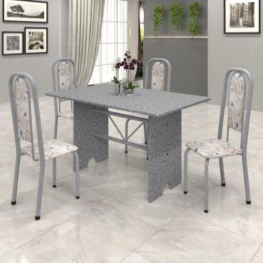 Imagem de Conjunto de Mesa 120x75cm Tampo Granito com 4 Cadeiras Lavínea Soma Móveis Martelado Pérola/Ocre/Botanic Bege