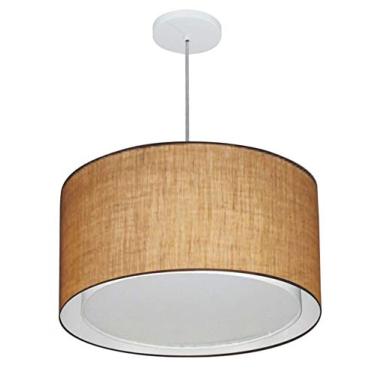 Imagem de Lustre Pendente Cilíndrico Duplo Cúpula Tecido 30/45x40 cm, Vivare Iluminação, Pendente4287 LP, Palha, Médio