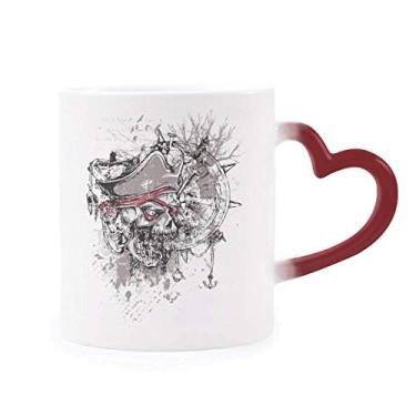 Imagem de Caneca Graffiti Street Pirata com estampa de caveira, sensível ao calor, caneca vermelha que muda de cor