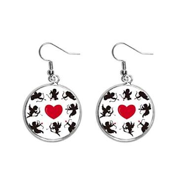 Imagem de Brinco feminino com pingente de prata e formato de coração vermelho de anjo do Cupido