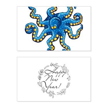 Imagem de Cartão de felicitações Blue Octopus Marine Life Cartoon Pattern New Year Festival Bless Message Present