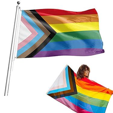 Imagem de Bandeira de arco-íris com orgulho progressivo de 2 peças 9 x 1,5 m LGBTQ Gay Lésbicas Trans People of Color Banner perfeito para o dia do orgulho gay, festival, carnaval festa