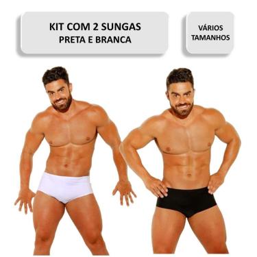 Imagem de Kit Com 2 Sungas Masculinas Preta/Branca Lisas Moda Praia