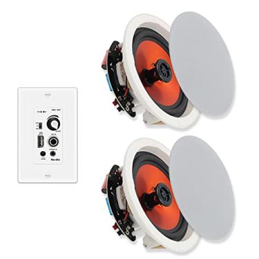 Imagem de Herdio Alto-falantes de teto de 16,5 cm Bluetooth (pares) 320 watts de montagem embutida na parede receptor amplificador perfeito para casa interna e varanda coberta ao ar livre