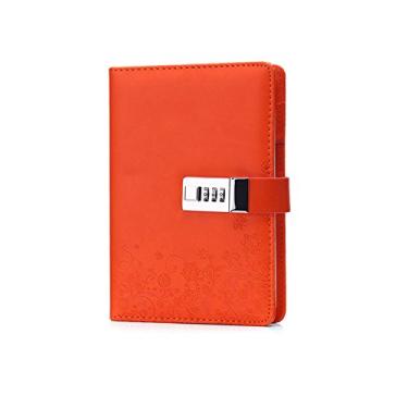 Imagem de ToiM Caderno de negócios moderno PU com um cadeado de senha, caderno de anotações diário codificado tamanho B6, bloco de notas, diário Cahier, ótimo papelaria (laranja)