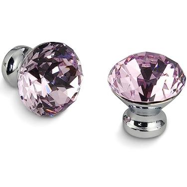 Imagem de Puxadores de armário de cozinha Design em forma de diamante Puxadores de vidro de cristal Puxadores de armário Puxadores de gaveta Ferragens para puxadores de móveis, rosa