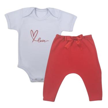 Imagem de Conjunto Body Manga Curta Bordado Love e Calça Suedine Mijão Culote - Roupa Bebê Menina-Feminino