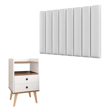 Imagem de Kit Cabeceira Painel Estofado Modular Cama Box Solteira Sophia e Mesinha Moderna Gavetas Organizadora Nicho Multiuso Retrô Dream - RPM