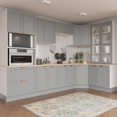 Imagem de Cozinha Modulada 9 Peças com Tampo 4 Aéreos 4 Balcões e Torre Quente Arizona Cabecasa Madeiramadeira Branco/cinza