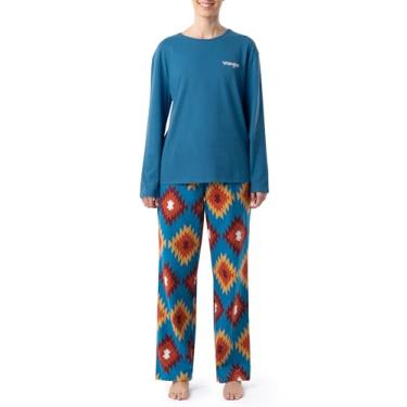 Imagem de Wrangler Conjunto de pijama feminino de jérsei e calça de flanela, Azul mar/geográfico do sudoeste, 3X