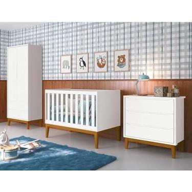 Imagem de Kit Quarto Infantil Square Branco Fosco - Berço + Cômoda sem Porta + Guarda-roupa