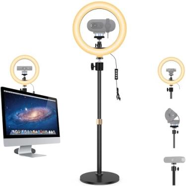 Imagem de Suporte de luz magnético para webcam Brio 101, anel de luz de 25 cm com suporte de tripé de mesa compatível com Logitech Brio 101 301 501 4K C270 C310 e qualquer webcam com/sem interface de 1/10.2 cm