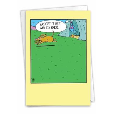 Imagem de NobleWorks - 1 cartão de felicitações bem-humorado em branco para todas as ocasiões com envelope de 12,8 x 18,8 cm - Bola de tênis de desenho animado engraçado com desenho animado de cachorro desejo