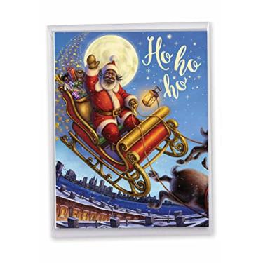 Imagem de NobleWorks Cartão comemorativo jumbo de Natal 21 x 28 cm com envelope (1 pacote) Grande Jumbo Merry Christmas Holiday Soul Santa no trenó J7731AXSG