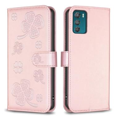 Imagem de Capa carteira para Motorola Moto G42 com 3 cartões e 1 compartimento para dinheiro, capa de telefone flip de couro PU à prova de choque compatível com Moto G42 4G 6,4 polegadas (rosa)
