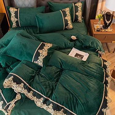 Imagem de Conjuntos de cama King Four-Piece Winter Wind Bed Thick Crystal Quilt Cover Baby Flanela Coral Fleece Sheets-Jade_2.0 Bed (Dark Green 1.2 Bed) hopeful