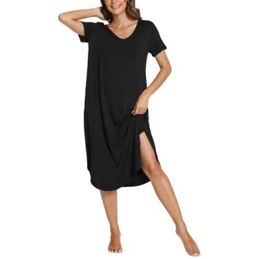 Imagem de GYS Camisa feminina de manga curta de viscose de bambu para noite com bolsos, Preto, M