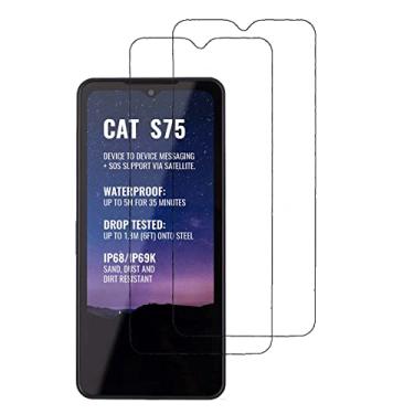 Imagem de UPONEW Protetor de tela de vidro para Cat S75 - [Pacote com 2] Protetor de tela de vidro temperado HD sem bolhas para Cat S75