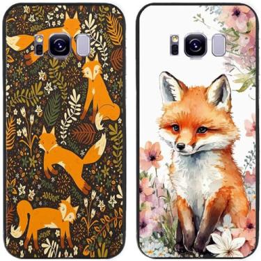 Imagem de 2 peças de capa de telefone traseira com estampa de raposa em flor TPU gel silicone para Samsung Galaxy todas as séries (Galaxy S8 Plus / S8+)