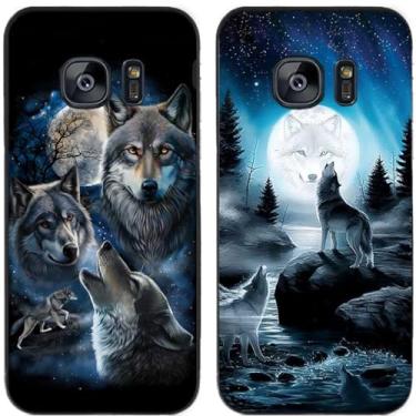 Imagem de 2 peças Moon Wolf Group Capa de telefone traseira impressa TPU gel silicone para Samsung Galaxy (Galaxy S7 Edge)