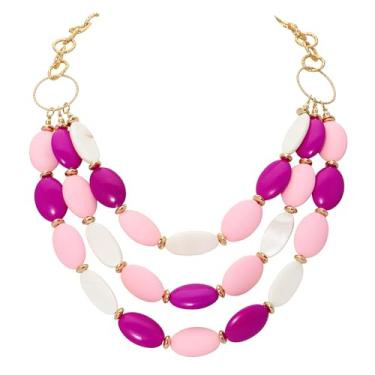 Imagem de Bocar Colar de corrente com contas de 3 camadas para mulheres colar de bijuteria para presente, Acrílico, Sem Pedra Preciosa