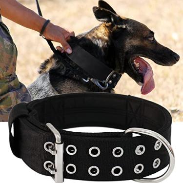 Imagem de Coleira para cães grandes – Coleiras pretas de 5 cm com alça para cães de raças extra grandes, coleira tática de nylon K9 resistente GG, melhor escolha para Pitbull Doberman Rottweiler 56-68 cm