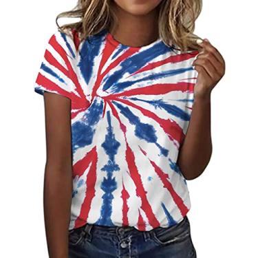 Imagem de Camiseta feminina bandeira americana listras estrelas EUA camiseta jeans feminina manga curta camiseta patriótica, Branco, XXG