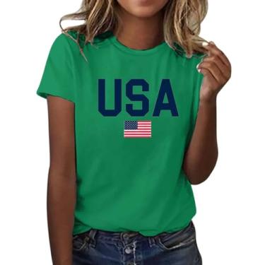 Imagem de Camiseta feminina com bandeira americana da bandeira americana camisetas estampadas ocidentais para mulheres do Dia da Independência, Verde, GG