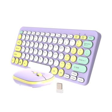 Imagem de Combo de mouse e teclado sem fio, toque silencioso, teclas multimídia, conexão sem fio de 2,4 G para laptop (roxo)